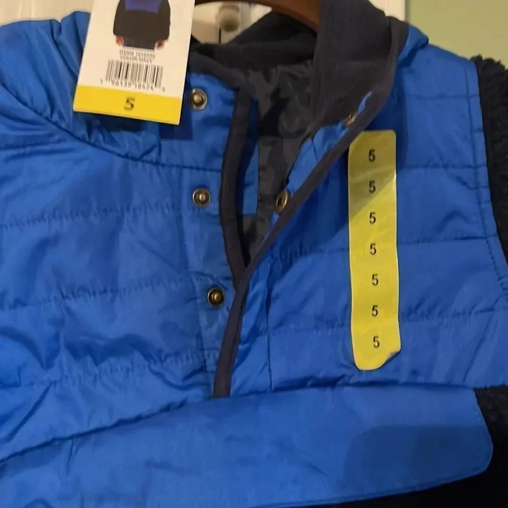 #12 1 Madison Sherpa Pullover Winer Jacket with Hood & Pront Pouch Blue Size 5